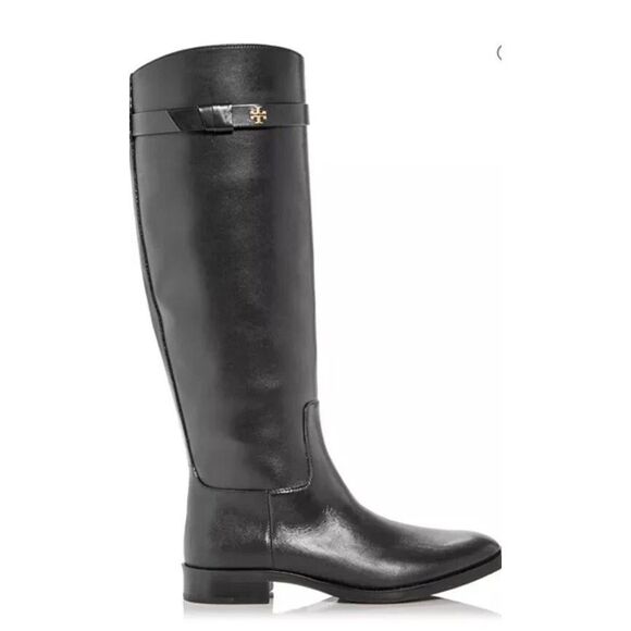 New Tory Burch Everly Strap Riding Boot Perfect Black Leather size 7W - Picture 1 of 7